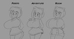 accessory anthro big_breasts bottomwear bracelet breasts clothing dress duo female hair_accessory hairband huge_breasts jewelry legwear pants smile text thigh_highs wristband duskyer sega sonic_boom sonic_riders sonic_the_hedgehog_(series) amy_rose eulipotyphlan hedgehog mammal english_text hi_res monochrome