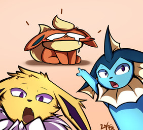 ambiguous_gender blue_body bodily_fluids crying cute_fangs fangs feral fur gesture group hand_gesture looking_at_viewer open_mouth orange_body orange_fur pointing tan_body tan_fur tears teeth trio white_body white_fur yellow_body yellow_fur knoxisnotdead nintendo pokemon two_soyjaks_pointing canid eeveelution flareon generation_1_pokemon jolteon mammal pokemon_(species) vaporeon 2022 absurd_res digital_media_(artwork) hi_res meme signature