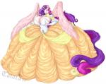 anthro anthrofied ball_gown big_breasts breasts cleavage clothed clothing dress feathered_wings feathers female hair horn long_hair looking_at_viewer pink_body pink_feathers solo wings blues64 tatara94 friendship_is_magic hasbro my_little_pony mythology princess_cadance_(mlp) equid equine mammal mythological_creature mythological_equine winged_unicorn 2016 hi_res