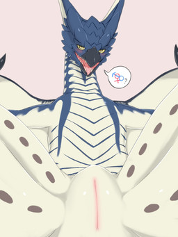 bedroom_eyes blush female feral genital_focus genitals looking_at_viewer narrowed_eyes nude open_mouth presenting presenting_vulva requesting seductive sex_request simple_background solo spread_legs spreading teeth tongue vulva vulva_focus wings refl3ctron capcom european_mythology monster_hunter mythology dragon flying_wyvern legiana mythological_creature mythological_scalie scalie western_dragon wyvern 3:4 hi_res