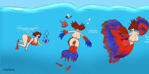 arm_fin blue_background blue_eyes blue_fin blue_sclera blue_sky blue_water breast_expansion breasts bubble cleavage clothed clothing dialogue empty_eyes erect_nipples expansion eyewear female fin fin_arms fish_tail flippers goggles growth hair hair_expansion hair_growth hand_out hand_outstretched human_to_humanoid jewelry necklace nipples no_pupils one-piece_swimsuit open_mouth red_clothing red_fin red_hair red_swimwear simple_background sky snorkel solo species_transformation split_form swimwear text three_frame_image three_frame_sequence transformation transformation_sequence underwater verbal_reaction_to_tf water white_text tyrolea animal_humanoid aquatic aquatic_humanoid betta_(genus) fish fish_humanoid gourami human humanoid mammal merfolk siamese_fighting_fish 2020 absurd_res artist_name digital_drawing_(artwork) digital_media_(artwork) english_description english_text hi_res sequence