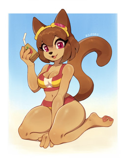 4_fingers anthro beverage breasts brown_hair brown_tail cleavage clothed clothed_anthro clothed_female clothing eyebrow_through_hair eyebrows eyelashes eyewear eyewear_on_head feet female female_anthro fingers goggles goggles_on_head hair holding_beverage holding_object juice_(beverage) juice_box looking_at_viewer midriff navel open_mouth open_smile pawpads purple_eyes short_hair smile solo tail toes tongue translucent translucent_hair asimos gameoverse glitch_productions kit_bodega domestic_cat felid feline felis mammal 2026 4:5 digital_media_(artwork) hi_res