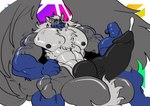 absorption_vore after_vore anthro anthro_on_anthro anthro_pred ball_tuft big_pecs big_penis genitals growth hyper hyper_genitalia male nipples pecs penis solo stripes tuft vein veiny_arms veiny_penis vore wings trencalos flickrtail canid canine canis hybrid mammal absurd_res hi_res