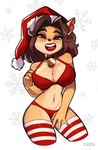 4_fingers anthro bell big_breasts black_hair black_nose blush bra breasts choker christmas_clothing christmas_headwear cleavage clothed clothing eyebrows female fingers hair half-closed_eyes hat headgear headwear holidays jewelry legwear looking_at_viewer markings midriff mole_(marking) narrowed_eyes navel necklace notched_ear open_mouth open_smile panties pattern_clothing pattern_legwear pattern_stockings santa_hat short_hair smile solo stockings strap_gap striped_clothing striped_legwear striped_stockings stripes teeth text thigh_highs underwear magaska19 activision christmas crash_bandicoot_(series) alyssa_bandicoot_(oc) fan_character bandicoot mammal marsupial 2022 artist_name hi_res