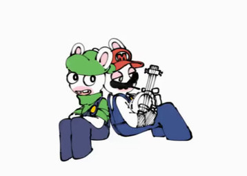 anthro arms_bent backwards_hat bent_arm bent_legs biting_on_toothpick black_clothing black_eyes black_facial_hair black_handwear black_mittens black_mustache blinking blue_clothing blue_overalls buckteeth button_(fastener) clothed clothed_anthro clothed_male clothing duo facial_hair fully_clothed fully_clothed_anthro fully_clothed_male fur green_clothing green_hat green_headwear green_shirt green_topwear handwear hat headgear headwear holding_mandolin holding_object leaning_on_another looking_at_another looking_back looking_back_at_another lute male male_anthro mandolin mittens multicolored_body musical_instrument mustache noseless open_mouth open_smile overalls plucked_string_instrument pupils red_clothing red_hat red_headwear rolled_up_sleeves shirt simple_background sitting smile smiling_at_another string_instrument tan_body tan_eyelids tan_inner_ear tan_skin teeth toothpick toothpick_in_mouth topwear two_tone_body white_background white_body white_fur white_pupils bam_ml mario_bros mario_plus_rabbids_kingdom_battle mario_plus_rabbids_sparks_of_hope nintendo raving_rabbids rayman_(series) ubisoft rabbid_luigi rabbid_mario lagomorph mammal rabbid 2023 2d_animation animated crossover digital_media_(artwork) flat_colors no_sound short_playtime video