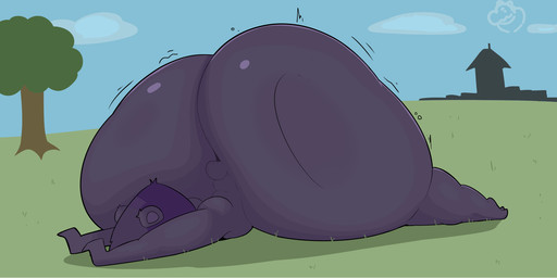 anthro big_butt butt clothing fur hood huge_butt hyper hyper_butt lying lying_on_ground male on_front on_ground plant purple_body purple_fur simple_background solo thick_thighs tree bellyboi13 epic_games fortnite raven_team_leader bear mammal hi_res
