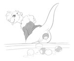 anal anthro anus ball billiard_ball biped bottomless bottomless_anthro bottomless_female clothed clothing female genitals improvised_sex_toy object_in_ass pussy smile solo tail tongue tongue_out halbean aubrey_(halbean) mammal mustelid otter hi_res monochrome