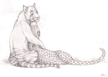 ambiguous_gender duo face_lick feral happy hug licking male semi-anthro smile tongue whiskers autumn_sunrise felid feline leopard mammal pantherine 2020 traditional_media_(artwork)