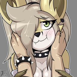 anthro blush blush_lines breasts cleavage clothed clothing duo female fur hair hand_on_face human_on_anthro interspecies looking_at_viewer male male/female male_on_anthro ponytail simple_background smile fennyfen_1 fay_(fennyfen_1) fenny_(fennyfen_1) canid canine fennec_fox fox human humanoid mammal true_fox absurd_res digital_media_(artwork) hi_res