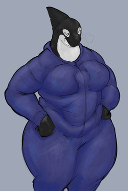 anthro breasts clothing duo face_in_breasts female inside_clothing male male/female onesie thick_thighs trapped_in_clothing doctordj dc_comics grace_balin orca_(dc) aquatic cetacean dolphin human mammal oceanic_dolphin orca toothed_whale hi_res