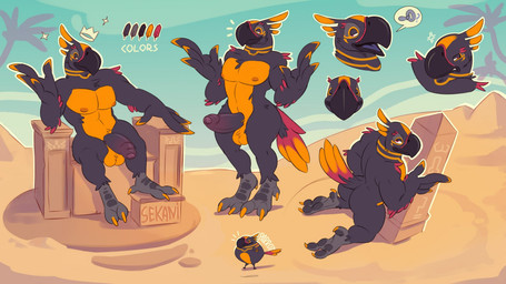 anthro balls beak foreskin genitals humanoid_genitalia humanoid_penis male multiple_poses nude penis pose solo text vurrus nintendo the_legend_of_zelda avian rito 16:9 english_text model_sheet widescreen
