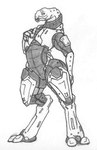 big_butt bodysuit butt clothed clothing flirting looking_at_viewer male skinsuit solo tight_clothing charbold halo_(series) microsoft xbox_game_studios alien sangheili monochrome