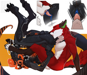 after_orgasm anal anthro anus ass_up athletic athletic_male balls black_body black_ears black_nose blue_anus bodily_fluids countershading cum cum_on_chest cum_on_face cum_on_feet cum_on_own_chest cum_on_own_face cum_on_self duo eyes_closed feet fur genital_fluids genitals gloves_(marking) green_inner_ear leaking_precum legs_up male male/male male_rimming_male markings nude oral penis pink_tongue precum red_body red_fur red_stripes rimming sex sitting sitting_on_ground size_difference striped_genitalia striped_penis stripes tail tongue white_balls white_body white_countershading 1cassius1 alien_(franchise) varzek_(character) victor_johansen alien canid canine fox mammal xenomorph 2025 colored digital_drawing_(artwork) digital_media_(artwork) hi_res