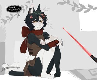 4_toes 5_fingers anthro biped black_body black_fur black_hair black_tail butt claws clenched_teeth clothed clothed_anthro clothed_female clothing dialogue feet female finger_claws fingers front_view fur hair inner_ear_fluff inside looking_at_viewer sitting solo speech_bubble tail teeth text toe_claws toes tuft raccoattack domestic_cat felid feline felis mammal 2026 digital_drawing_(artwork) digital_media_(artwork) english_text hi_res