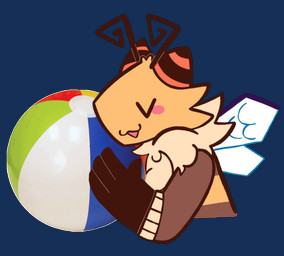 2_antennae 4_fingers antennae_(anatomy) anthro ball beach_ball blush blush_stickers brown_clothing brown_topwear clothed clothing fingers horn inflatable insect_wings multicolored_horn open_mouth pattern_clothing pattern_sweater pattern_topwear striped_clothing striped_horn striped_sweater striped_topwear stripes stroking_object sweater topwear two_tone_horn wings toiletpaperhgha mythology vtuber i.v._(ivycomb) arthropod bee dragon hybrid hymenopteran insect mythological_creature mythological_scalie scalie 2022 2_frame_animation animated loop nonbinary_(lore)