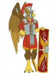 3_toes 5_fingers abs anthro armor beak brown_body claws clothed clothing feathered_wings feathers feet finger_claws fingers headgear headwear helmet male military military_uniform muscular muscular_anthro muscular_male roman roman_clothing simple_background soldier solo tail toe_claws toes uniform warrior weapon wings draco-rex_(artist) mythology pyronite(commissioner) carpo avian gryphon mythological_avian mythological_creature