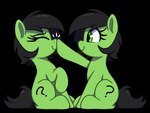 black_hair boop cutie_mark duo eyes_closed female feral green_body green_eyes hair nose_boop thebatfang hasbro my_little_pony anon filly_anon earth_pony equid equine horse mammal pony 2025 animated