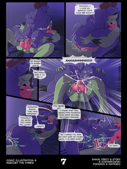 anal anal_penetration announcing_orgasm anthro athletic athletic_male balls beanie beanie_only beard bed bedroom_sex big_butt big_penis bodily_fluids butt butt_grab clothing countershading cum cum_in_ass cum_inside dialogue dominant dominant_anthro dominant_male duo ear_piercing erection facial_hair furgonomic_hat furgonomic_headwear furgonomics furniture genital_fluids genital_piercing genitals glans green_body hair hand_on_butt hat hat_only headgear headgear_only headwear headwear_only healing humanoid_genitalia humanoid_penis kissing larger_penetrated male male/male male_anthro mostly_nude mostly_nude_anthro mostly_nude_male night nipples nude_anthro nude_male overweight overweight_anthro overweight_male penetration penile penile_penetration penis penis_in_ass penis_piercing piercing pillow ponytail power_bottom prince_albert_piercing purple_body red_sclera service_top sex size_difference submissive submissive_anthro submissive_male text vein veiny_penis crimsonmercury7192 nintendo pokemon percy_(dj_sharkowski) shaun_(dj_sharkowski) generation_1_pokemon generation_3_pokemon gengar grovyle pokemon_(species) 3:4 absurd_res comic english_text hi_res