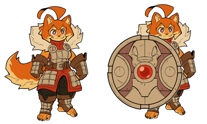 5_toes ahoge anthro armor breastplate clothing feet female fingerless_gloves fur gloves hair handwear humanoid_feet multicolored_body multicolored_fur orange_body orange_fur orange_hair plantigrade shield simple_background solo stirrup_footwear toes two_tone_body two_tone_fur white_background ceehaz dog_knight_rpg maci_(ceehaz) canid canine canis domestic_dog mammal pomeranian spitz 2022 5:3 absurd_res hi_res