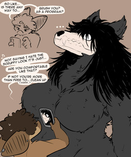 ambiguous_gender anthro big_ears big_nose black_body black_fur black_hair bodily_fluids bone breasts brown_body brown_fur brown_hair chest_fur curly_hair dialogue duo electronics fangs featureless_breasts female flying_sweatdrops fur hair holding_object holding_phone long_hair looking_at_another looking_at_object looking_at_phone looking_down looking_down_at_another looming messy_hair nude phone phone_screen piercing scruffy simple_background size_difference skull skull_head speech_bubble sweat sweatdrop teeth text white_eyes carameltsi scp_foundation scp-1471-a ti-ti bat malo mammal 5:6 absurd_res colored english_text hi_res