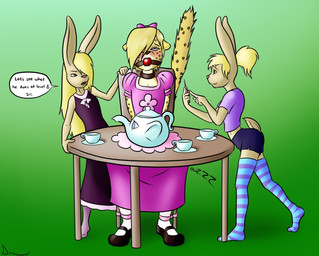 adult_on_young age_difference anthro ball_gag bdsm blonde_hair blush bondage bottomwear bound clothed clothing collar container controller crossdressing cup dialogue dominant dominant_young dress eyebrows female female_dominating_male feminization footwear furniture gag gagged group hair hair_over_eye hands_behind_back holding_controller holding_object holding_remote_control kettle larger_sub legwear long_ears looking_pleasured male markings one_eye_obstructed open_mouth ponytail raised_tail remote_control ribbons sex_toy_under_clothing shirt short_tail shorts simple_background sitting size_difference speech_bubble spots spotted_body standing stockings submissive submissive_male table tail tea_cup teeth text topwear vibrator_under_clothing young young_anthro younger_dom_older_sub danaume leoroc felid hare lagomorph leopard leporid mammal pantherine english_text