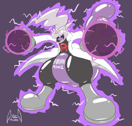 3_fingers angry anthro clothing coat energy energy_ball fingers glistening glistening_body lab_coat latex male purple_aura roaring solo team_rubber_rocket toony topwear soul-silver-dragon nintendo pokemon generation_1_pokemon legendary_pokemon mewtwo pokemon_(species) hi_res story story_in_description