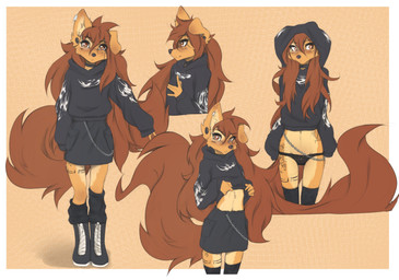5_fingers abdominal_tattoo alternative_fashion anthro border bottomwear bridge_piercing brown_eyes brown_hair cheek_piercing choker clothed clothing clothing_grab clothing_lift countershade_legs countershade_thighs countershade_torso countershading ear_piercing ear_ring facial_piercing female fingers flesh_tunnel footwear fully_clothed fur hair hoodie inner_ear_fluff jewelry leg_tattoo legwear long_hair long_tail looking_aside looking_at_viewer multiple_angles navel necklace nose_piercing one_ear_up panties pantsless piercing ring_piercing shoes simple_background skirt smile solo standing sweater sweater_lift tail tan_body tan_fur tattoo thigh_highs thigh_tattoo topwear tuft underwear white_border tinygaypirate apogee_(tinygaypirate) canid canine canis domestic_dog mammal spitz 2024 absurd_res digital_drawing_(artwork) digital_media_(artwork) hi_res