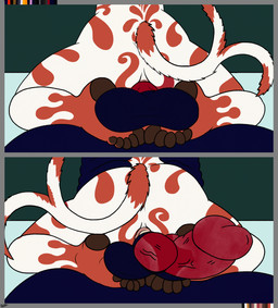 anal animal_genitalia animal_penis anthro balls balls_on_feet big_balls big_penis blue_body blue_fur bodily_fluids canine_genitalia canine_penis cum duo feet foot_on_balls forked_tail fur genital_fluids genitals grabbing_waist knot knotting male male/male orange_body orange_fur pawpads penetration penile penile_penetration penis precum sheath simple_background tail two_panel_image unusual_anatomy unusual_tail vein white_body white_fur pookashifts beithun_(pookashifts) canid canine canis fox mammal wolf absurd_res flat_colors hi_res signature