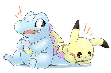 3_toes ambiguous_gender blue_body dipstick_ears duo ear_markings electronics feet multicolored_ears open_mouth simple_background sitting smile tablet tablet_computer toes tongue white_background yellow_body yellow_skin tatu_wani nintendo pokemon generation_1_pokemon generation_2_pokemon pikachu pokemon_(species) scalie totodile 2019