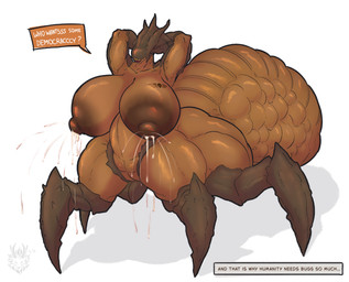 areola arthropod_abdomen belly big_areola big_breasts big_butt big_nipples bodily_fluids breast_tattoo breasts brown_areola brown_body brown_exoskeleton brown_nipples butt exoskeleton eyeless female hand_behind_head huge_breasts lactating milk nipples nude nude_female open_mouth projectile_lactation raised_arm simple_background solo speech_bubble standing tattoo text thick_thighs tongue white_background wolfarion helldivers arthropod arthropod_taur insect insect_taur nursing_spewer taur terminid 2025 absurd_res colored english_text hi_res shaded