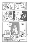 bald bathroom bottomwear clenched_teeth clothing dialogue door drugs faceless_character faceless_human faceless_male human_only jacket male not_furry pants pill_bottle pills public_restroom shirt sink solo teeth text topwear goncheeto cavemanon_studios snoot_game anon_(snoot_game) human mammal comic monochrome spanish_text translated