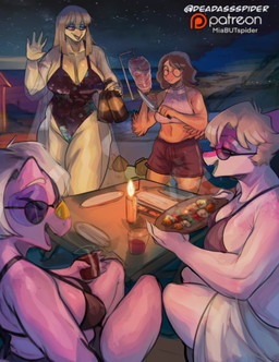 5_fingers alcohol anthro beach beer beer_bottle beverage big_breasts bikini blonde_hair blue_eyeshadow bone_frill bottle breasts brown_hair candle claws cleavage clothed clothing container curvy_figure doner_kebab elbow_feathers elderly elderly_anthro elderly_female eye_bags eyelashes eyes_closed eyeshadow eyewear feathered_tail feathers female finger_claws fingers food freckled_breasts freckled_chest freckled_shoulders freckles frill_(anatomy) glasses glistening glistening_body glistening_breasts glistening_eyelids glistening_legs glistening_scales green_hair grey_hair group hair holding_knife holding_object huge_thighs kebab knife long_eyelashes long_hair long_tail makeup mature_anthro mature_female midriff multicolored_body multicolored_scales one-piece_swimsuit orange_body orange_scales outside pale_body pale_scales patreon_logo pink_body pink_scales red_eyes round_glasses sarong scales sea seaside side_boob sitting skimpy sleeveless_sweater spiked_tail spikes spikes_(anatomy) sunglasses swimwear tail teal_eyes text thick_thighs two-piece_swimsuit two_tone_body two_tone_scales voluptuous voluptuous_anthro voluptuous_female water white_body white_scales wide_hipped_anthro wide_hipped_female wide_hips deadassspider cavemanon_studios goodbye_volcano_high ko_op_(game_developer) patreon snoot_game angel_(snoot_game) cassandra_(snoot_game) mrs._roberts_(gvh) pepper_(snoot_game) ceratosaurid ceratosaurus dinosaur dromaeosaurid feathered_dinosaur feathered_scalie hadrosaurid microraptor ornithischian ornithopod parasaurolophus prehistoric_species reptile saurischian scalie stegosaurian stegosaurus theropod thyreophoran 2026 artist_name hi_res watermark