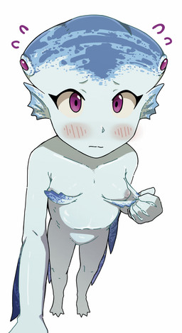 anthro blue_body blush breasts embarrassed exposed exposed_breasts female looking_at_viewer nipple_slip nipples purple_eyes small_breasts solo young young_female sapuuu999 nintendo ocarina_of_time the_legend_of_zelda princess_ruto animal_humanoid aquatic aquatic_humanoid fish fish_humanoid humanoid zora absurd_res hi_res