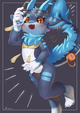 anthro compass ear_piercing ear_ring eyewear featureless_crotch fur glasses horn male piercing pupils ring_piercing simple_background slit_pupils solo swanarts mythology dragon furred_dragon furred_scalie mythological_creature mythological_scalie scalie absurd_res hi_res
