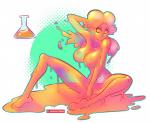 breasts curvy_female curvy_figure curvy_humanoid female genitals goo_creature hair hourglass_figure hourglass_figured_female hourglass_figured_humanoid humanoid long_hair looking_at_viewer mario_bros nintendo not_furry power-up princess_daisy pussy simple_background slime_potion small_waist smile solo supersatanson translucent translucent_body wide_hipped_female wide_hipped_humanoid wide_hips