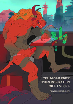 4_ears 4_horns anal_beads anthro biped blonde_hair brown_body brown_fur claws clothed clothing dildo erection eyewear fur genitals glasses grin hair horn loose_feather male male_anthro masturbation multi_ear multi_horn muscular muscular_anthro muscular_male nude_anthro nude_male outside penile penile_masturbation penis quill sex_toy sitting smile solo spiked_penis spikes spikes_(anatomy) text toe_claws underwear underwear_only writing_text boarred guild_wars snargle_goldclaw charr felid mammal 2026 digital_media_(artwork) english_text hi_res