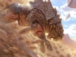 charging cloud feral motion_blur open_mouth quadruped rock running side_view sky solo text matt_stewart hasbro magic:_the_gathering wizards_of_the_coast monster 2015 official_art