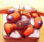 armor bed bird's-eye_view blush furniture high-angle_view machine male not_furry penis simple_background slightly_chubby solo ijdraws big_hero_6 disney baymax robot hi_res