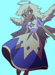 blue_background clothed clothing do_not_distribute dress female flats_(shoes) footwear halo looking_at_viewer multi_wing not_furry shoes simple_background solo wings enaic31 hazbin_hotel emily_(hazbin_hotel) angel angel_humanoid humanoid seraph_(angel) absurd_res hi_res