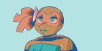 ambiguous_gender anthro blue_background choker clothing freckles green_eyes jewelry kerchief markings mask mole_(marking) necklace open_mouth shell simple_background solo inkyfrog teenage_mutant_ninja_turtles raphael_(tmnt) reptile scalie turtle 2019 2:1