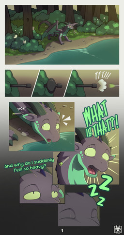 dart drinking feral forest male outside plant solo tail text tongue tranquilizer tree wings n1k0 mythology dragon mythological_creature mythological_scalie scalie absurd_res comic english_text hi_res