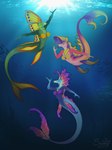 anthro blue_mermare female green_mermare group mermaid_tail mermare outline pink_mermare pose sea smile split_form trio water sunny_way friendship_is_magic hasbro my_little_pony equid equine fish horse mammal marine merfolk pony 2022 comic digital_media_(artwork) hi_res pinup