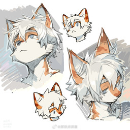 anthro blue_eyes eyebrows fur hair inner_ear_fluff kemono male orange_body orange_fur solo tuft white_hair milkybot hu_ku_li_(milkybot) domestic_cat felid feline felis mammal