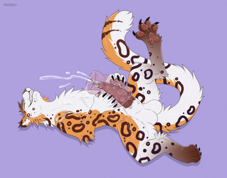 animal_genitalia balls big_balls big_penis bodily_fluids claws cum cum_on_self ejaculation erection eyes_closed feral fur genital_fluids genitals happy looking_pleasured male markings masturbation pawpads penetrable_sex_toy penile penile_masturbation penis sex_toy sheath simple_background smile solo spots spotted_body spotted_fur yellow_body yellow_fur digitoxici felid leopard mammal pantherine hi_res