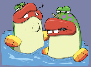 ambiguous_gender anthro anthro_prey black_eyes feral feral_prey green_body group human_teeth lips musical_note musical_symbol neck_bulge oral_vore purple_spots red_lips sea spots symbol vore water ghostlymostly lunge_fish 2026 hi_res