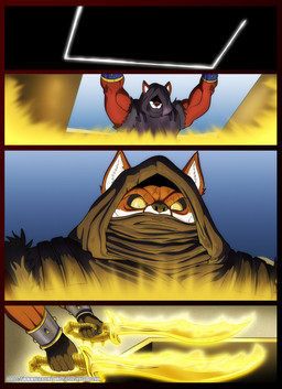 anthro armor big_muscles bracers clothed clothing desert fur glowing glowing_object glowing_weapon headgear headwear hood male melee_weapon multicolored_body multicolored_fur muscular muscular_anthro muscular_male red_body red_fur sand solo sword topwear treasure_chest two_tone_body two_tone_fur weapon white_body white_fur xxsparcoxx acarius_medjay teofacio_larna canid canine fox mammal red_fox true_fox 2024 comic digital_media_(artwork) hi_res