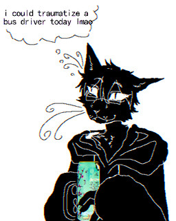 anthro beverage black_body black_fur can clothing container curled_whiskers eyewear fangs female fur glasses hair jacket short_hair smile solo suicidal_ideation tea teeth text thought_bubble tomboy topwear itzkuroki arizona_iced_tea kuroki_(itzkuroki) domestic_cat felid feline felis mammal bust_portrait english_text portrait