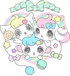 accessory alternative_fashion ambiguous_gender anthro bangs big_ears big_eyes big_head blonde_hair blue_hair bow_ribbon candy chibi cookie cupcake dessert eyelashes fairy_kei floppy_ears food glistening glistening_eyes group hair hair_accessory hair_bow hair_ribbon hairclip handpaw heart_symbol inner_ear_fluff j-fashion kemono lidded_eyes lollipop macaron_(food) on_model paws pink_hair pointy_ears prick_ears rabbit_ears ribbons round_ears shooting_star smile sparkles sparkling_eyes star superflat trio tuft white_body young yurie_sekiya peropero_sparkles cune_(peropero_sparkles) melo_(peropero_sparkles) rue_(peropero_sparkles) alien domestic_cat felid feline felis lagomorph leporid mammal mouse murid murine rabbit rodent colorful_theme official_art pastel_theme