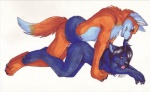 all_fours anthro anthro_on_anthro blue_eyes doggystyle duo female female_penetrated from_behind_position genitals lying male male/female male_penetrating male_penetrating_female nude on_front penetration penis red_eyes sex tail tongue celestialwolfen canid canine canis fox mammal wolf 2010