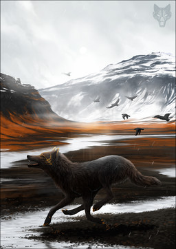 ambiguous_focus ambiguous_gender black_body black_border black_fur black_nose border day detailed_background feral flying fur group mountain open_mouth outside raining running sky solo_focus standing teeth tongue oneminutesketch avian bird canid canine canis mammal wolf 2015 digital_media_(artwork)